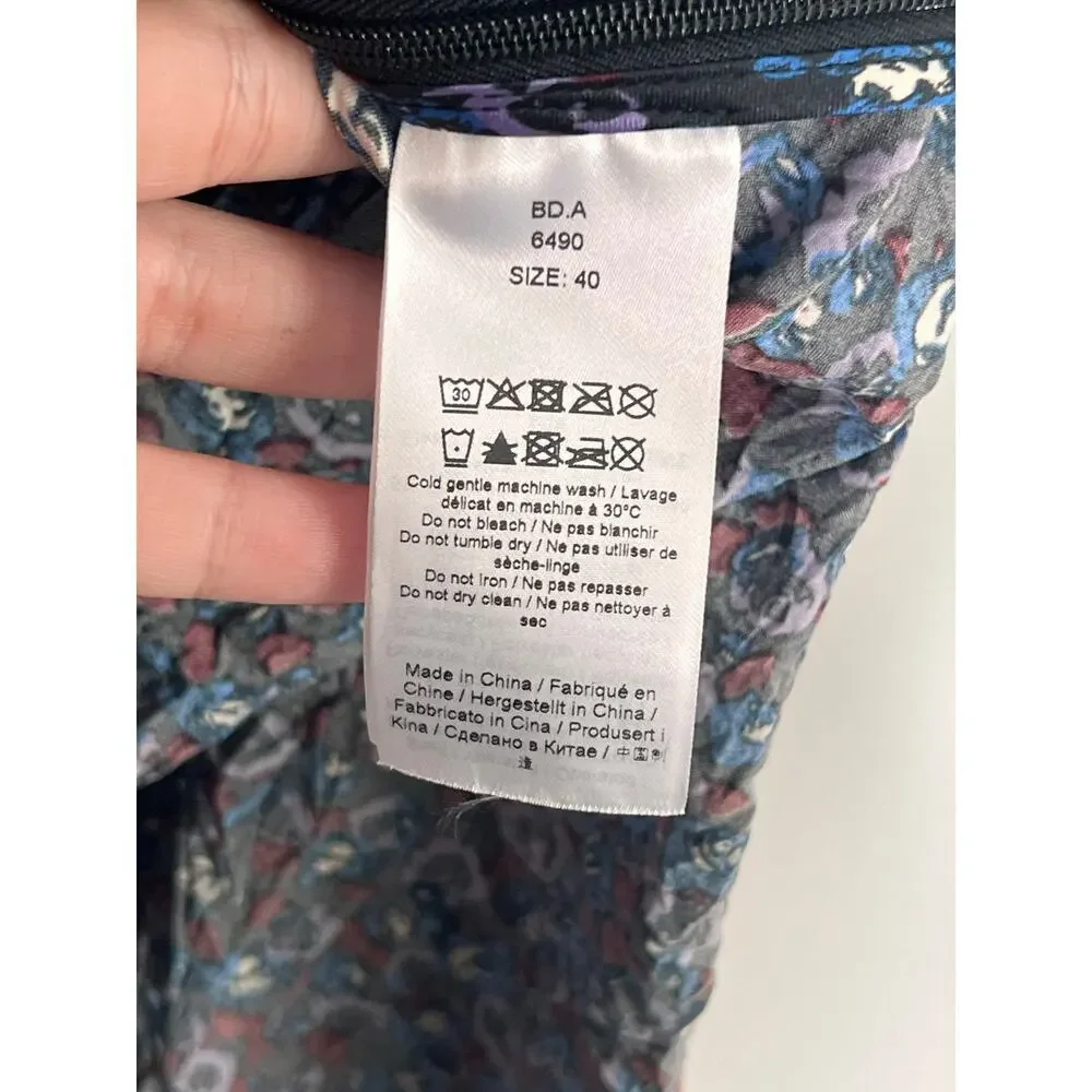 Ganni Floral Print Crinkled Stretch Satin Pencil Midi Skirt Black/Purple/Blue 40 - Picture 5 of 11